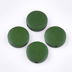 Cuentas de madera natural pintada, plano y redondo, verde, 15~15.5x4mm, agujero: 1.8 mm