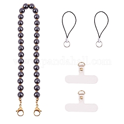 Bracelets mobiles en hématite synthétique non magnétique et 304 bracelet en perles rondes en acier inoxydable, avec patch de lanière de téléphone portable en tpu et boucles de cordon en nylon, 39 cm