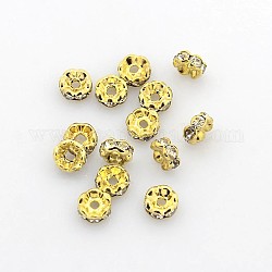 Abalorios de latón Diamante de imitación espaciador, Grado A, cristal, borde ondulado, rerondana plana, dorado, 5x2.5mm, agujero: 1 mm