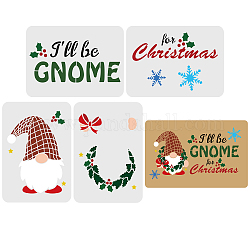 FINGERINSPIRE 4 Pcs Layered Christmas Theme Stencil 29.7x21cm Christma Gnome Template Reusable Plastic I'll Be Gnome Holly Snow Patterns Stencil for DIY Christmas Home Wall Window Decor