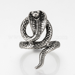 Bagues d'alliage, anneaux large bande, serpent, argent antique, taille 9, 19mm