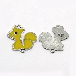 Antique Silver Tone Squirrel with Word SB Alloy Enamel Links connectors, Yellow, 24x24x1mm, Hole: 1mm