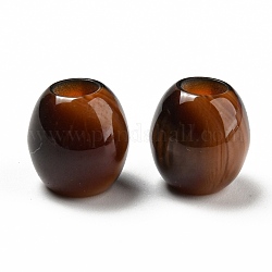 Perline europee bicolore in resina opaca, perline con foro grande, ovale, marrone noce di cocco, 11.5x12mm, Foro: 5 mm