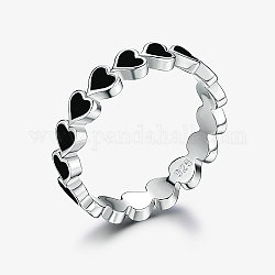 Anillos de dedo de corazón de plata de ley con baño de rodio y platino, con esmalte, negro, diámetro interior: 925 mm