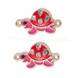 Alloy Enamel Connector Charms, Tortoise Links with Crystal Rhinestone, Light Gold, Cadmium Free & Nickel Free & Lead Free, Red, 23x12x3mm, Hole: 1.5mm