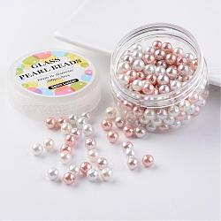 Sets de perles en verre, mélange à peine rose, Écologiques, ronde, teinte, couleur mixte, 8mm, Trou: 0.7~1.1mm, environ 200 pcs / boîte.
