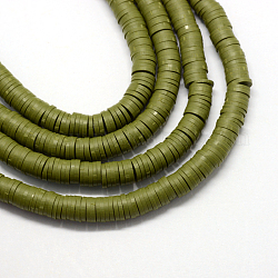 Экологичные бусины из полимерной глины ручной работы, Диск / плоские круглые, Heishi бусы, темно-оливковый зеленый, 6x1 мм, отверстие : 2 мм, около 380~400 шт / нитка, 17.7 дюйм