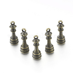 Colgantes de ajedrez de aleación, piezas de ajedrez reina, Bronce antiguo, 23x7.5mm, agujero: 1.5 mm