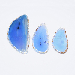 Gros pendentifs tranche en agate naturelle, teinte, bleu ciel, 50~110x27~60x5~10mm, Trou: 2mm, environ 20~40 pcs / kg