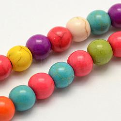 Synthetic Turquoise Beads Strands, Dyed, Round, 6x5~5.5mm, Hole: 1~1.5mm, about 74pcs/strand, 15.7 inch(40cm)