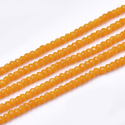 Chapelets de perles en verre opaque de couleur unie, facette, rondelle, orange, 2~2.5x1~1.5mm, Trou: 0.5mm, Environ 165~170 pcs/chapelet, 11.81 pouce ~ 12.20 pouces (30~31 cm)