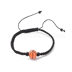 Acrylic Braided Bead Bracelet, Nylon Cord Adjustable Bracelet for Women, Basketball Pattern, Inner Diameter: 2-1/8~3-1/2 inch(5.5~8.8cm)