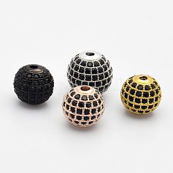 Cz Messing-Mikro pflastern Klasse AAA schwarz Zirkonia runde Perlen, Cadmiumfrei und Nickel frei und Bleifrei, Mischfarbe, 10 mm, Bohrung: 2 mm