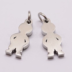 304 Stainless Steel Pendants, Boy Silhouette Pendants, Stainless Steel Color, 16x7x2mm, Hole: 3mm
