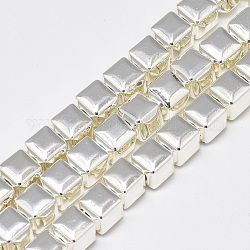 Electroplate Non-magnetic Synthetic Hematite Beads Strands, Cube, Silver Plated, 6x6x6mm, Hole: 2mm, about 70pcs/strand, 16.1 inch