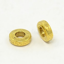 Perles en alliage de style tibétain, donut, sans plomb et sans cadmium et sans nickel, Or antique, 6x2mm, trou: 2.5 mm.