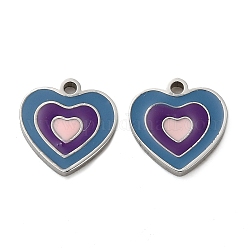 304 Stainless Steel Enamel Charms, Heart Charm, Stainless Steel Color, 9.5x9x1.5mm, Hole: 2mm