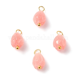 Synthetic Coral Charms, with Golden Brass Ball Head Pins, Dyed, Bud, Light Coral, 13x7mm, Hole: 3mm