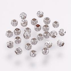 Brass Spacer Beads, Long-Lasting Plated, Corrugated Round, Platinum, 3x2mm, Hole: 1.2mm