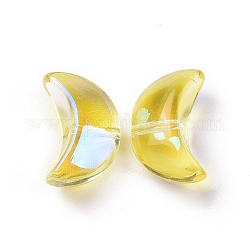 Cuentas de vidrio transparente electrochapa, color de ab chapado, luna, amarillo, 14x9x6.5mm, agujero: 1.2 mm