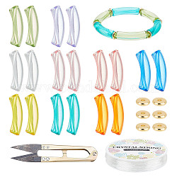 Superfindings fai da te kit per la creazione di braccialetti elastici con perline tubo grosso, comprese le forbici, Perline acrilico, colore misto, perline tubolari: 90 pz/borsa