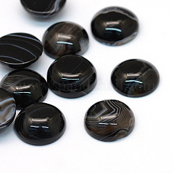 Ágata natural rayada / cabujones de ágata rayada, medio redondo / cúpula, negro, 16x6~7mm