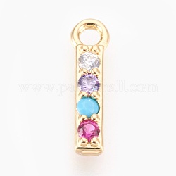 Brass Micro Pave Cubic Zirconia Charms, Letter, Golden, Letter.I, 13~14x7~10x2~2.5mm, Hole: 1.5~1.8mm