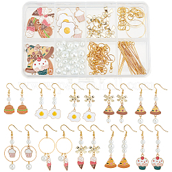 SUNNYCLUE DIY Food Theme Dangle Earring Making Kit, Including French Fries & Cake & Ice-cream & Pizza & Eggs Alloy Enamel Pendants & Link Connectors, Brass Earring Hooks, Glass Pearl Beads, Mixed Color, 118pcs/box