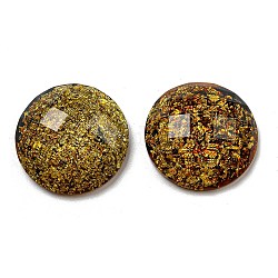 Cabochon in resina epossidica trasparente, con lamine d'oro, sfaccettato, mezzo tondo, goldenrod, 21x6.5~7mm