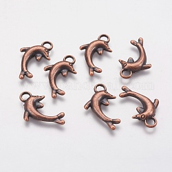 Alloy Pendants, Lead Free & Nickel Free, Dolphin, Red Copper, 11x19x2mm, hole: 2.5mm