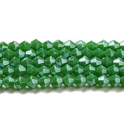 Hebras de cuentas de vidrio electrochapado de color sólido opaco, lustre de la perla chapado, facetados, bicono, verde mar, 4x4mm, agujero: 0.8 mm, aproximamente 87~98 pcs / cadena, 12.76~14.61 pulgada (32.4~37.1 cm)