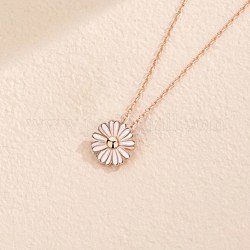 925 подвесные стерлингового серебра ожерелья, с эмалевыми и кабельных цепей, маргаритка, белые, розовое золото 
