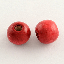 Perle di legno naturale tinte, tondo,  piombo libero, rosso, 8x7mm, Foro: 3 mm