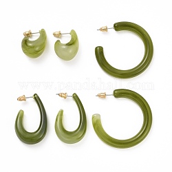 Conjunto de aretes de resina en forma de c, pendientes de medio aro, pendientes de aro abierto para mujer, verde oliva, 23~40.5x6~14mm, pin: 0.7 mm, 3 pares / set