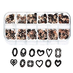 Cabochons en alliage, patch informatique en alliage, accessoires de décoration nail art pour femmes, rectangle et carré et ovale et coeur, gunmetal, 4~6x2~2.5mm, environ 400 pcs / boîte