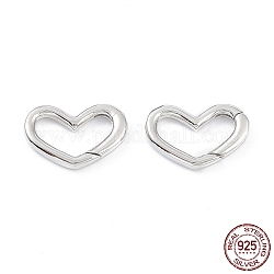 925 anello a molla in argento sterling placcato rodio, cuore, platino, 10.5x16x2mm, diametro interno: 8.5x11.5mm