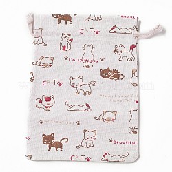 Sacchetti di imballaggio gattino di tela da imballaggio, borse coulisse, rettangolo con motivo a gatto dei cartoni animati, colorato, 17.7~18x13.1~13.3cm