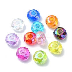 Transparentem Acryl europäischen Perlen, Großloch perlen, facettiert, Flachrund, Mischfarbe, 15x8 mm, Bohrung: 4.7 mm