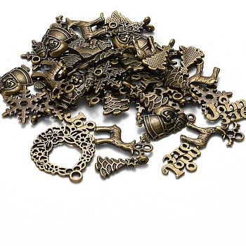 Pendentifs en alliage de style tibétain, pour le jour de Noël, forme mixte, bronze antique, 10.5~67x16~79x1~12mm, Trou: 1~3.5mm