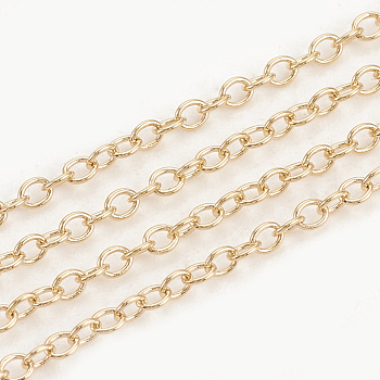 Brass Cable Chains, Soldered, Oval, Real 18K Gold Plated, 2x1.7x0.4mm