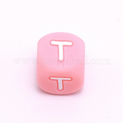 Pink Silicone Alphabet Cube Letters Beads 12*12mm