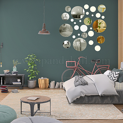 Wholesale PH PandaHall 32pcs Circle Mirror Wall Stickers 6 Sizes Self Adhesive  Mirror Tiles Golden Silver Acrylic Mirror Sticker Set 3D DIY Wall Decals  for Home Room Bedroom Decor Art DIY Craft