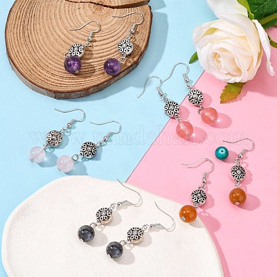 Boucles D'oreilles Pendantes Argent Tibétain Avec Turquoise - Style Ethnique Rouge