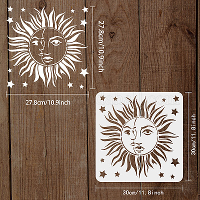 FINGERINSPIRE Sun Drawing Painting Stencils Templates (11.8x11.8inch)  Plastic Moon Stencils Decoration Square Star Stencils for Painting on Wood,  Floor, Wall and Fabric 