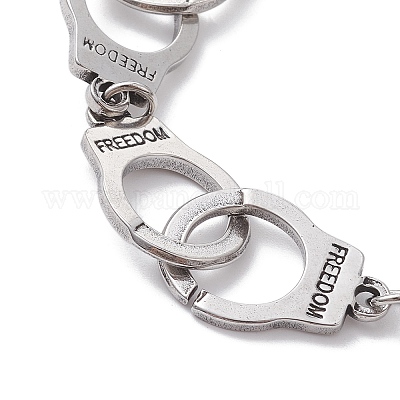 Bracciale E Collana Manette Con Ciondolo, Catena Regolabile Argento, Unisex, Simbolo Libertà