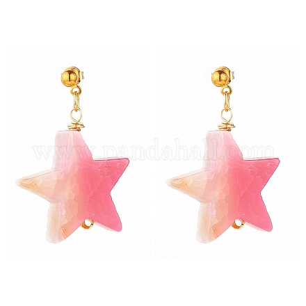 Natural Agate Star Dangle Stud Earrings EJEW-JE04420-04-1