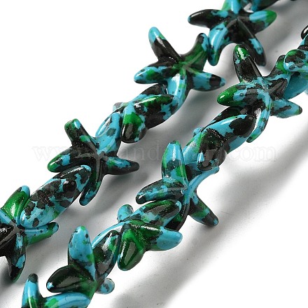 Brins de perles synthétiques teintes en turquoise G-P507-04B-1
