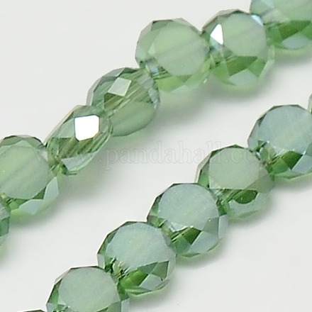 Faceted Flat Round Electroplate Frosted Crystal Glass Beads Strands EGLA-F014-C08-1