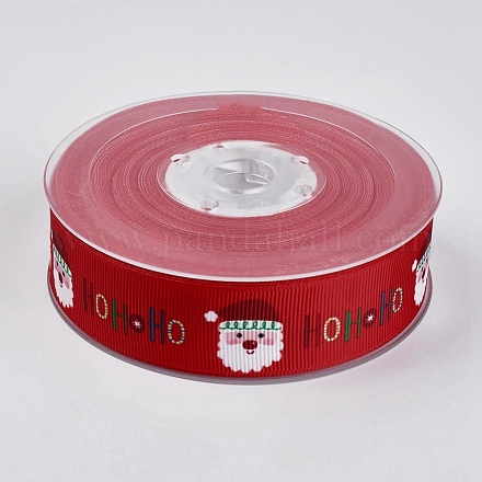 ポリエステルプリントグログランリボン  クリスマステーマ  サンタクロース  レッド  1インチ（25mm）  約100ヤード/ロール（91.44メートル/ロール） ORIB-E002-B02-1