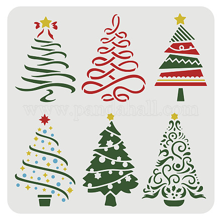 FINGERINSPIRE Christmas Tree Stencils 30x30cm 6 Different Christmas Tree Pattern Stencils with Stars Stencils Template Plastic Reusable Tree Stencil for Painting on Wood Floor Wall Window DIY-WH0172-735-1